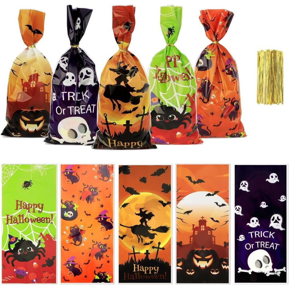 Halloween Treat Bags, Halloween Cellophane Treat Bags, 50 PCS Halloweens Candy B